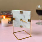 Square Marble Desktop Clock With Metal Stand