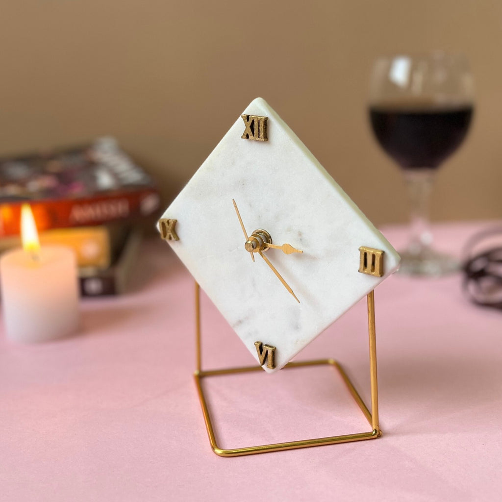 Diamond Marble Desktop Clock  With Metal Stand