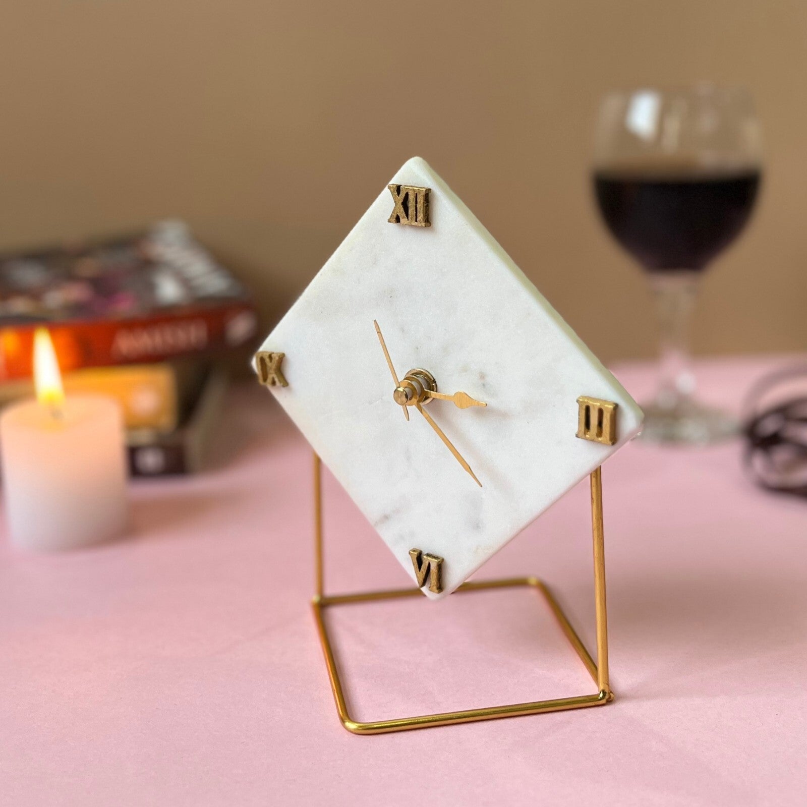 Diamond Marble Desktop Clock  With Metal Stand