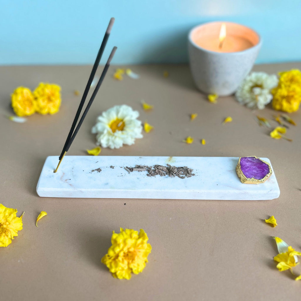 Pink Agate With  marble Incense Holder