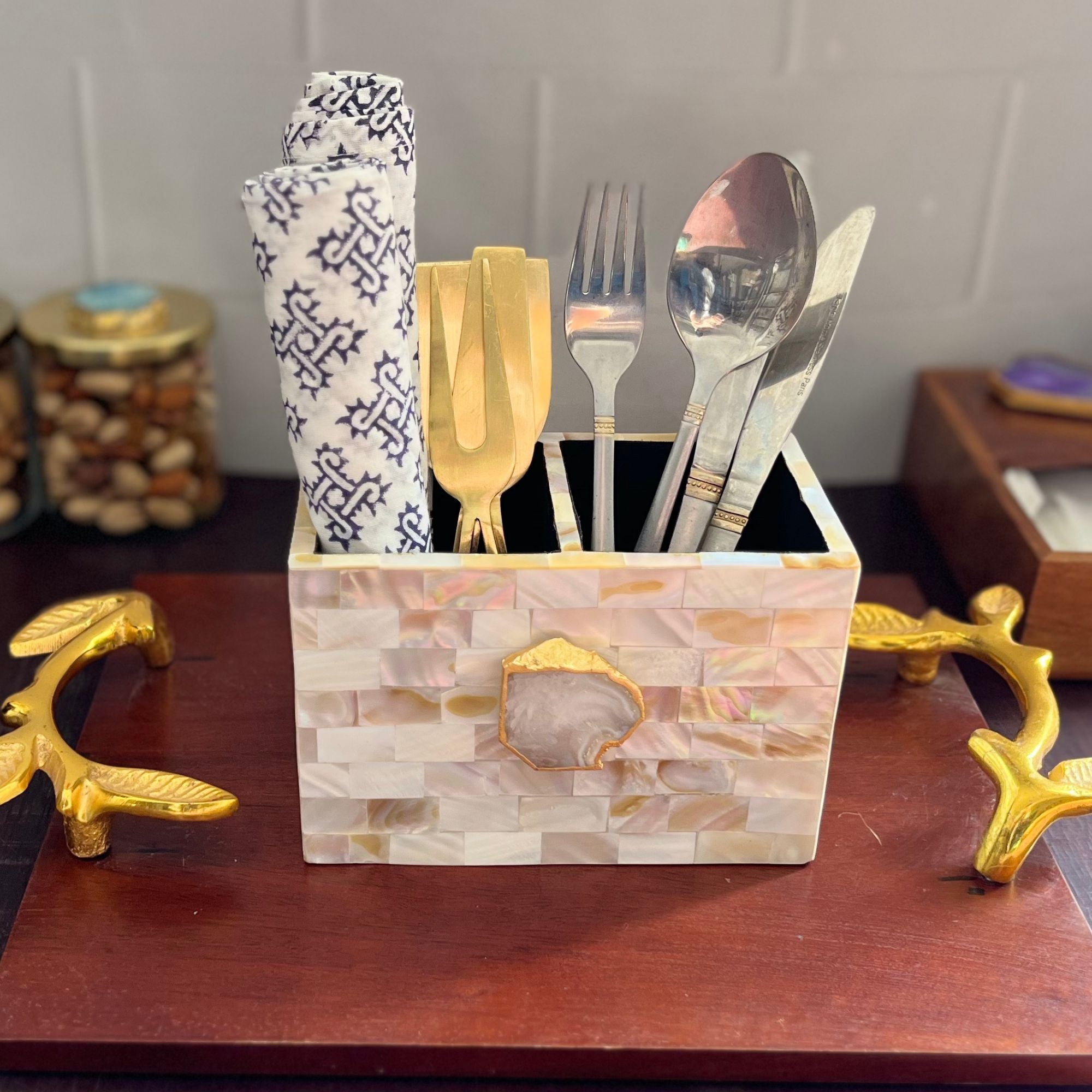 Purple Agate  With Mother Of Pearl Cutlery Holder