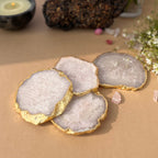 Green  Crystal Agate Coaster With Gold Plating