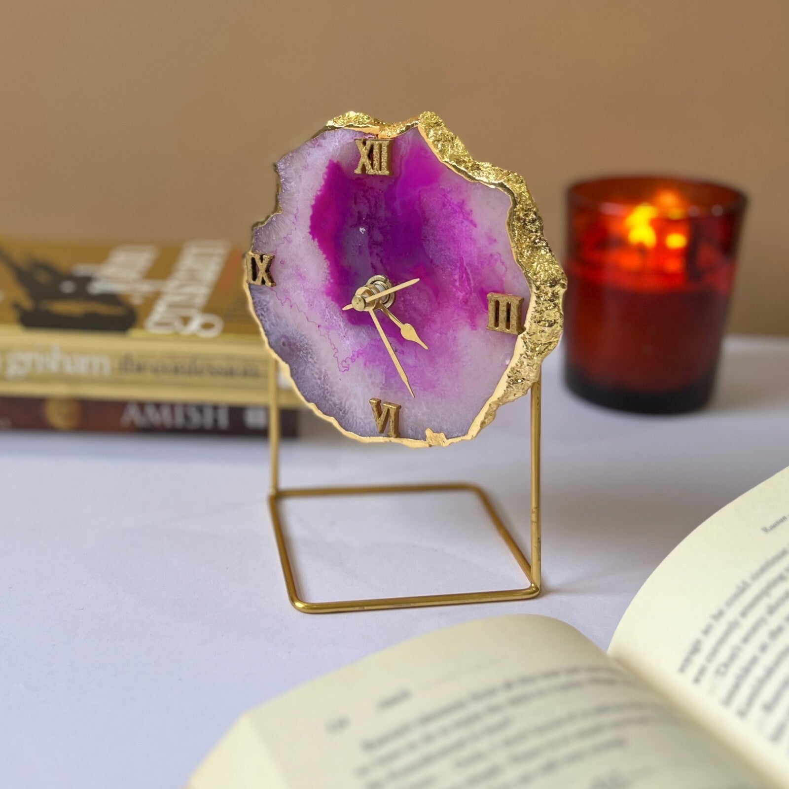 Turqoise Brazilian Agate Desktop Clock with Metal  Stand