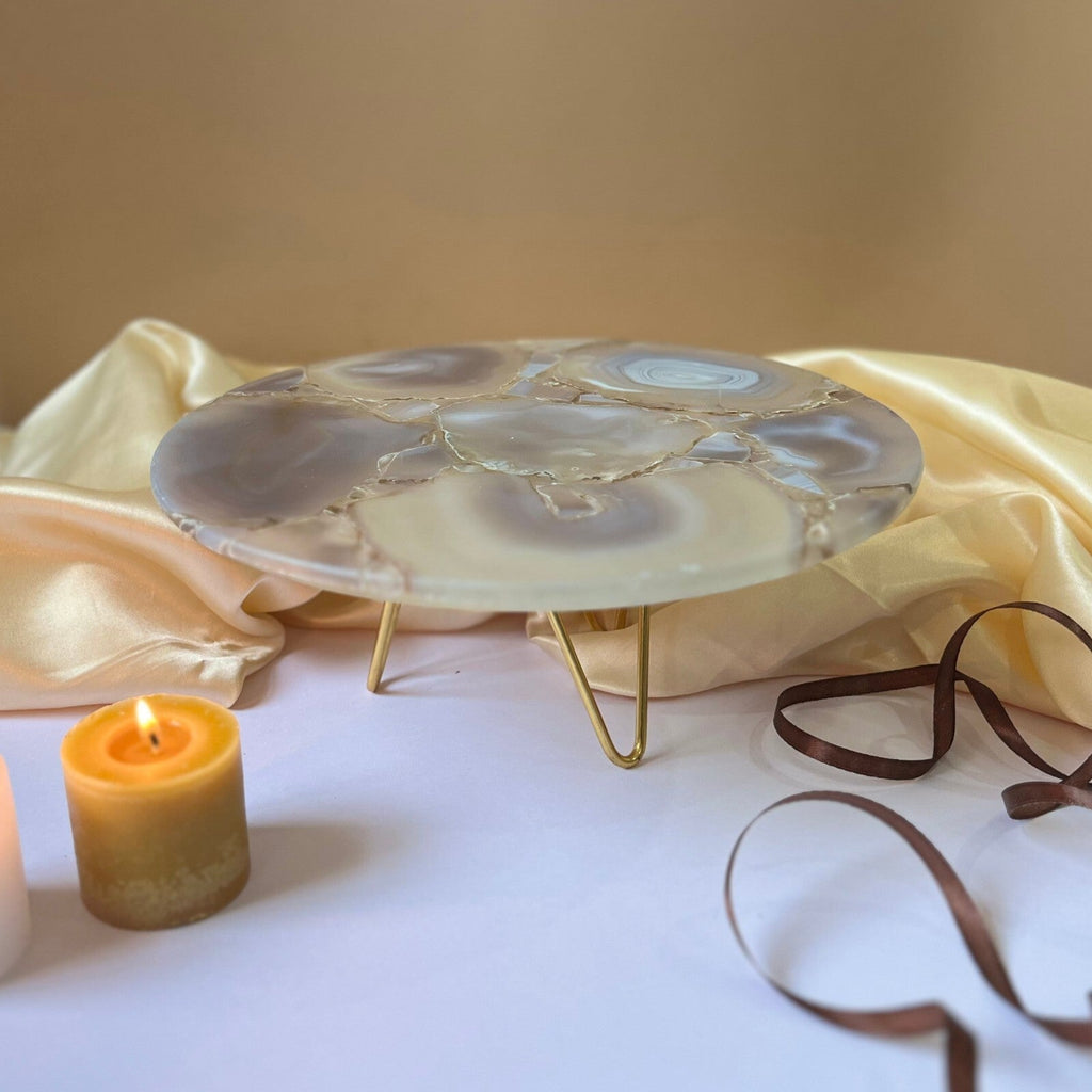 Purple Agate Cake Stand with Metal Base - 10 Inches