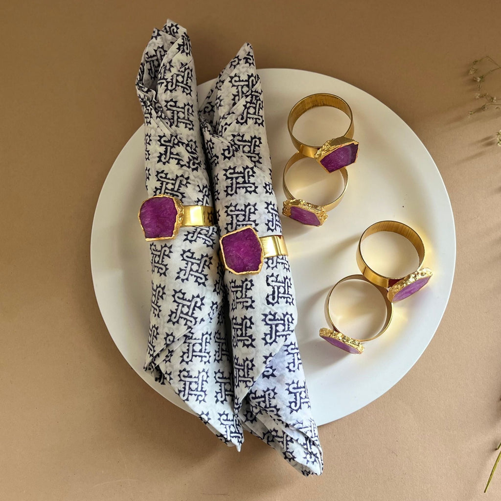 White Agate Napkin Rings Set