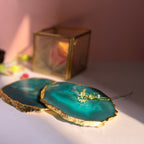 Turquoise  Natural Brazilian Agate Coaster With  Gold Plating