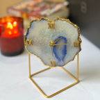 Blue  Brazilian Agate Desktop Clock with Metal  Stand