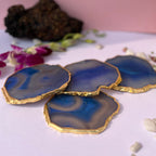 Blue  Natural Brazilian Agate Coaster With  Gold Plating