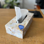 White Agate with  Mother of Pearl Tissue Box Holder