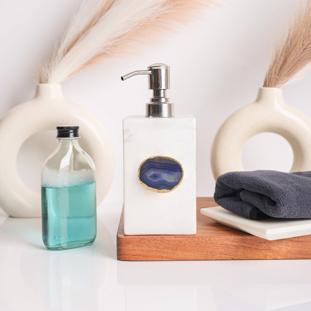 White Marble with Blue Agate Soap Dispenser