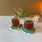 Green  Crystal Agate Coaster With Silver Plating