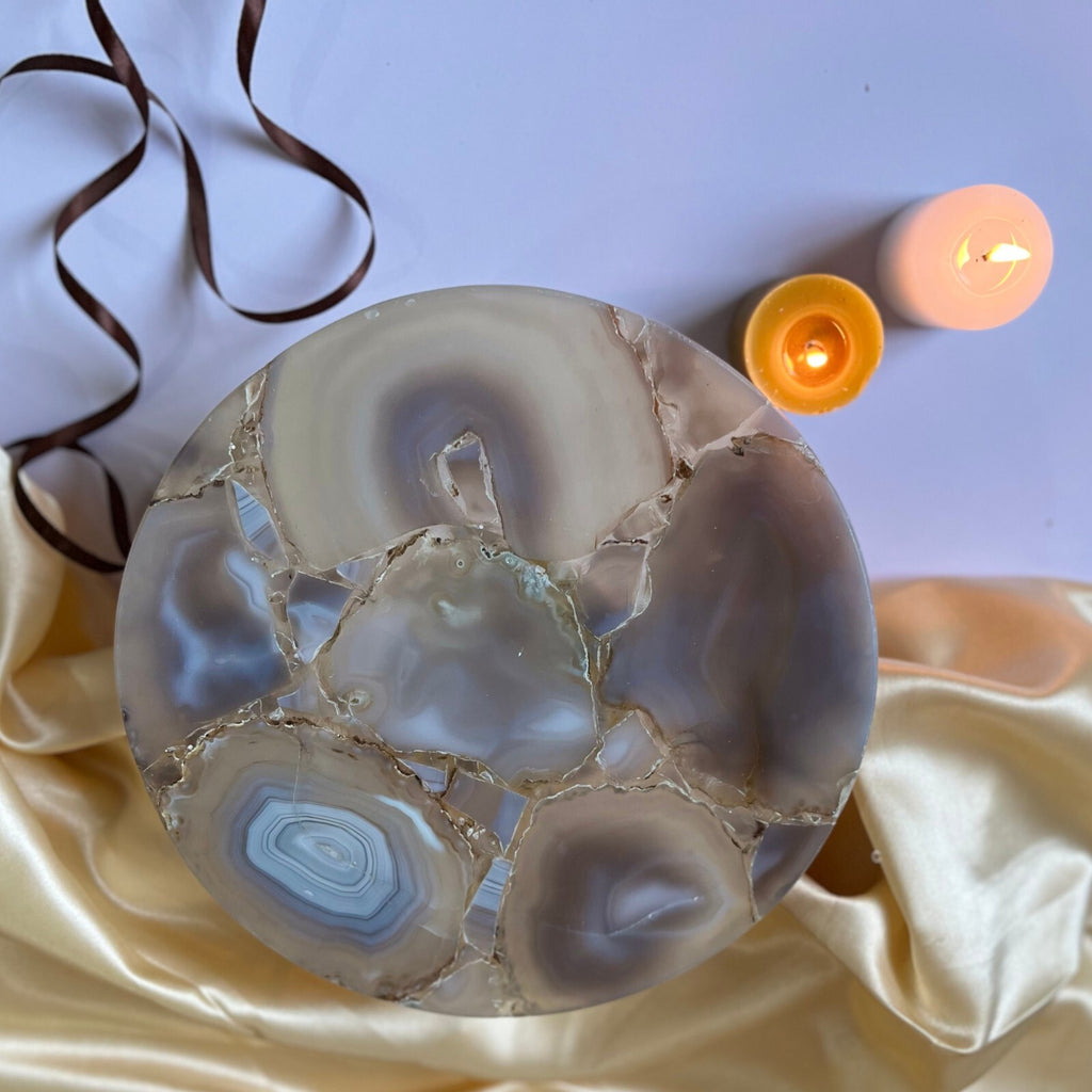 Natural Agate Cake Stand with Metal Base - 10 Inches