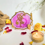 Jai Shree Ram- Pink Agate  Metal Stand