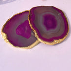 Turquoise  Natural Brazilian Agate Coaster With  Gold Plating