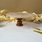 Rose Quartz Cake Stand with Wooden Base - 10 Inches