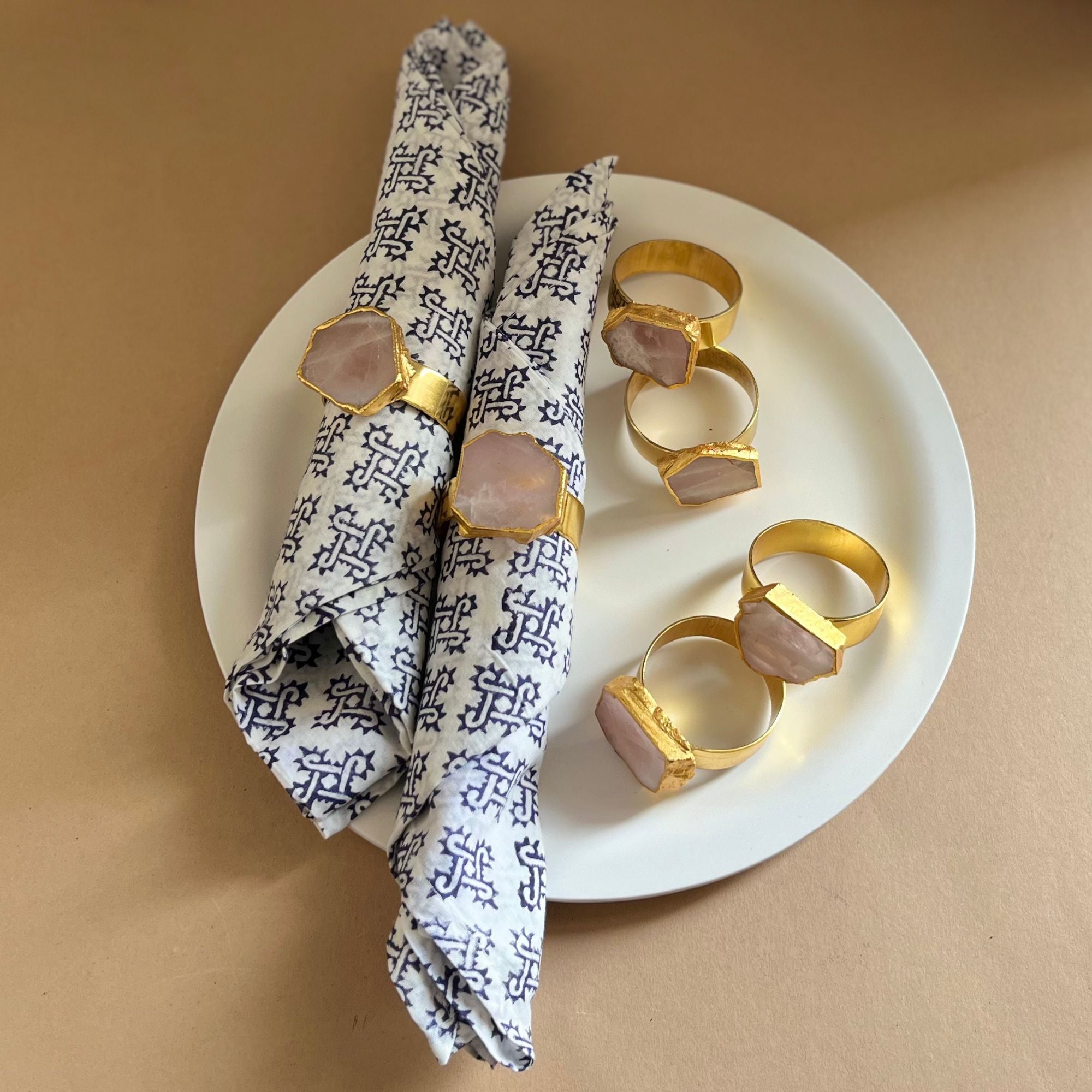 Natural Rose Quartz Napkin Rings <br/> ( Set of 6) By Homearte