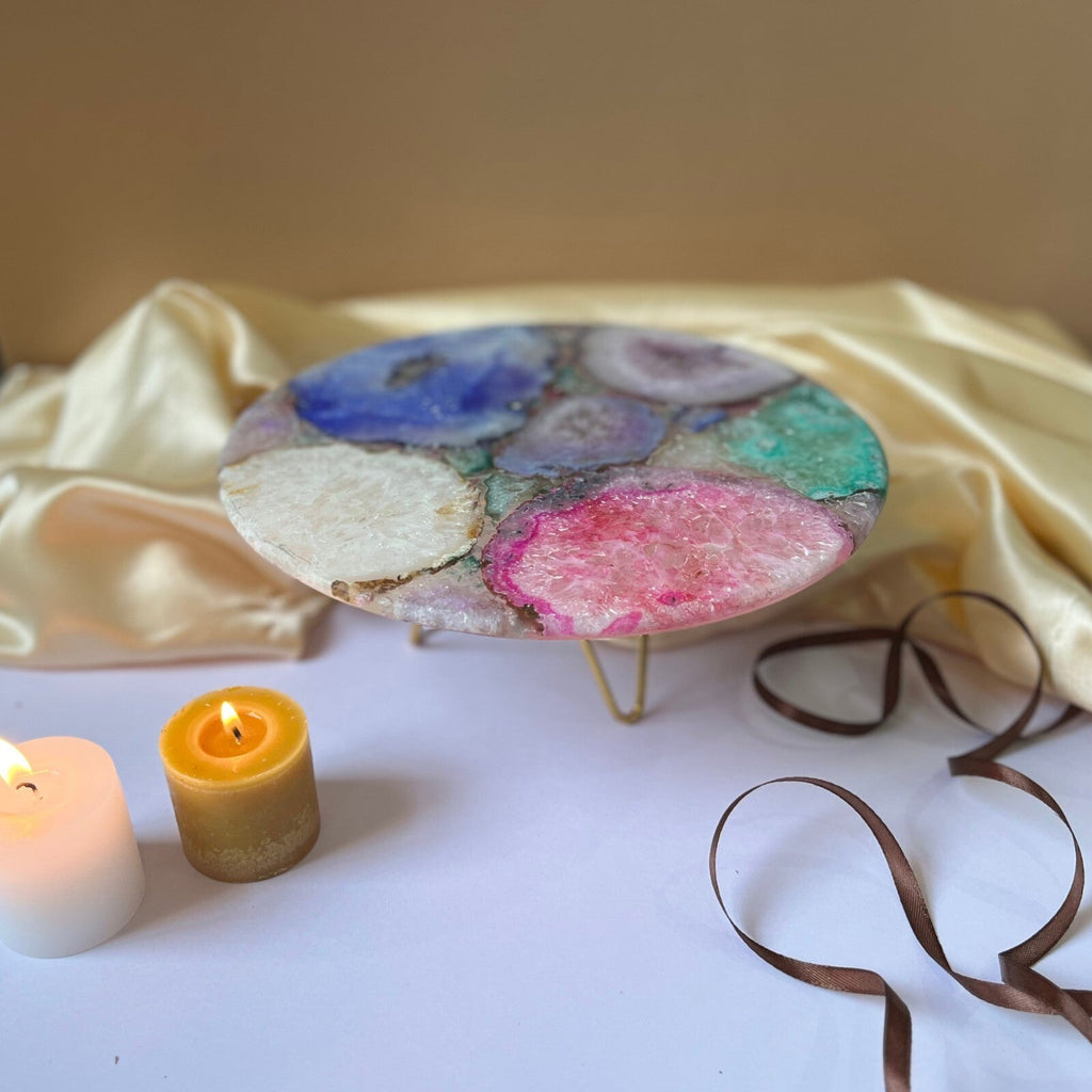 White Agate Cake Stand with Metal Base - 10 Inches