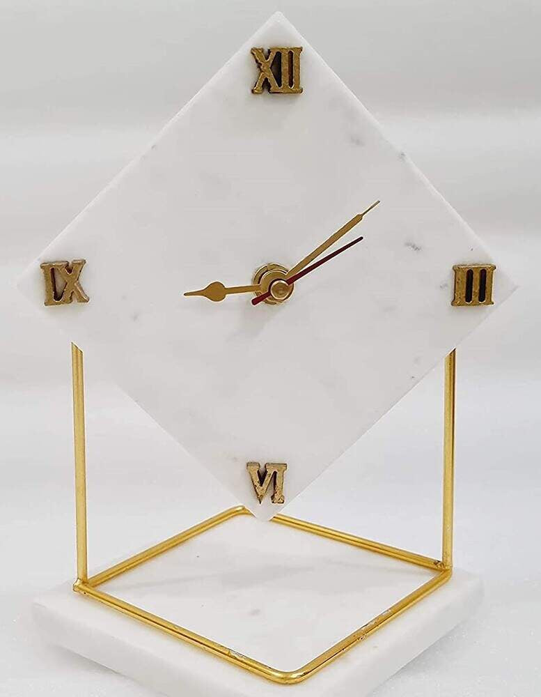 Square Marble Desktop Clock With Metal Stand