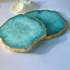 Green  Crystal Agate Coaster With Gold Plating
