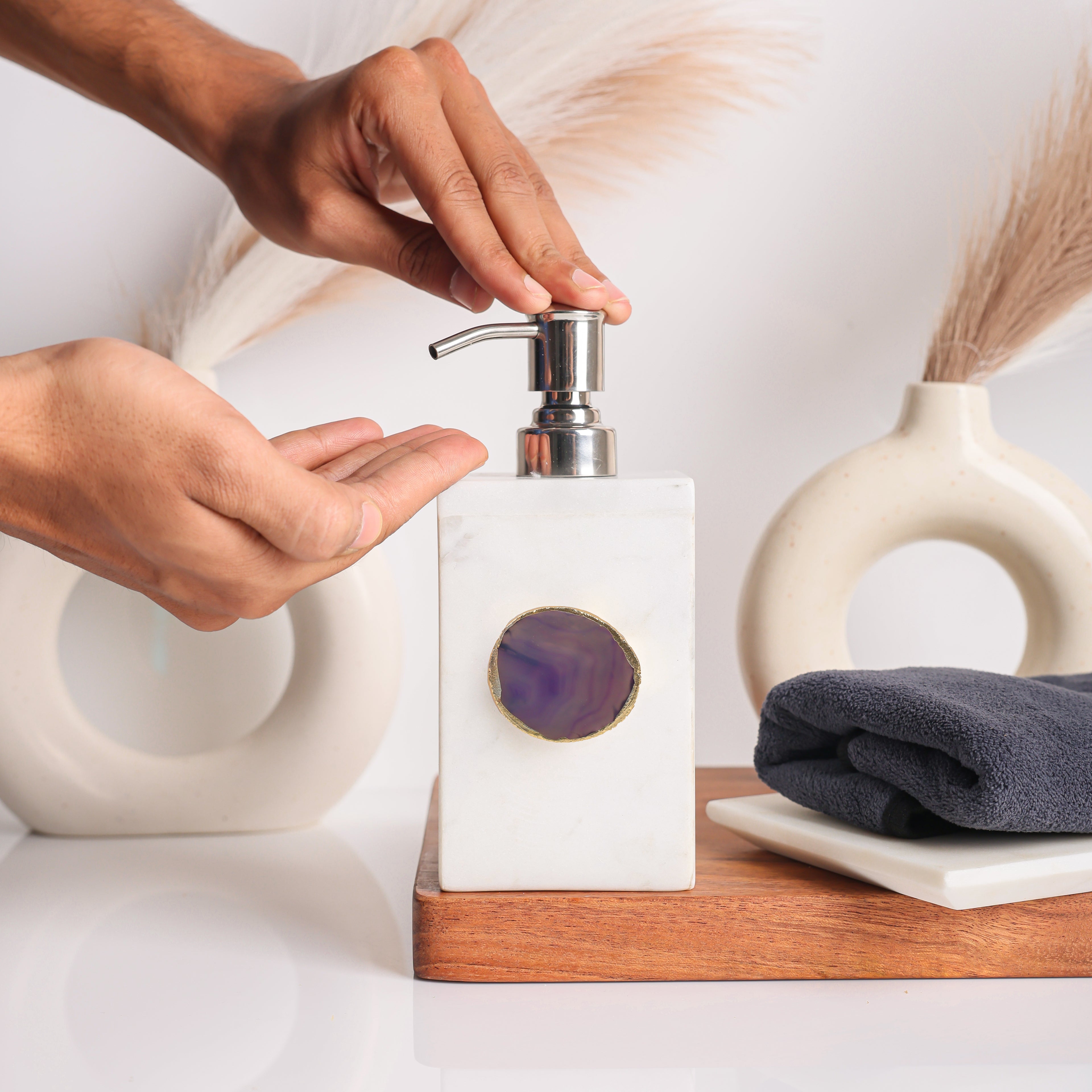 White Marble with Purple Agate Soap Dispenser