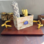 Blue Agate  With Mother Of Pearl Cutlery Holder