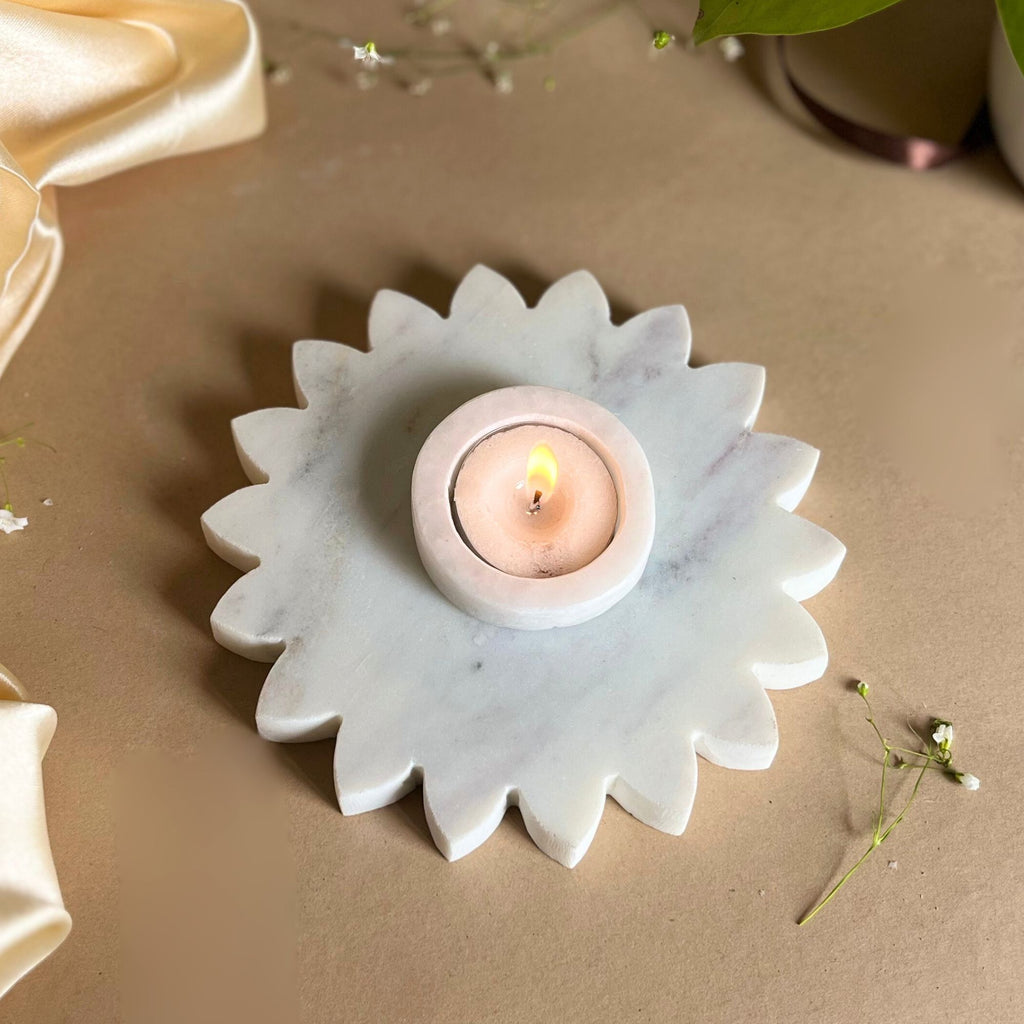 Marble Sunflower Shaped tea light Holder