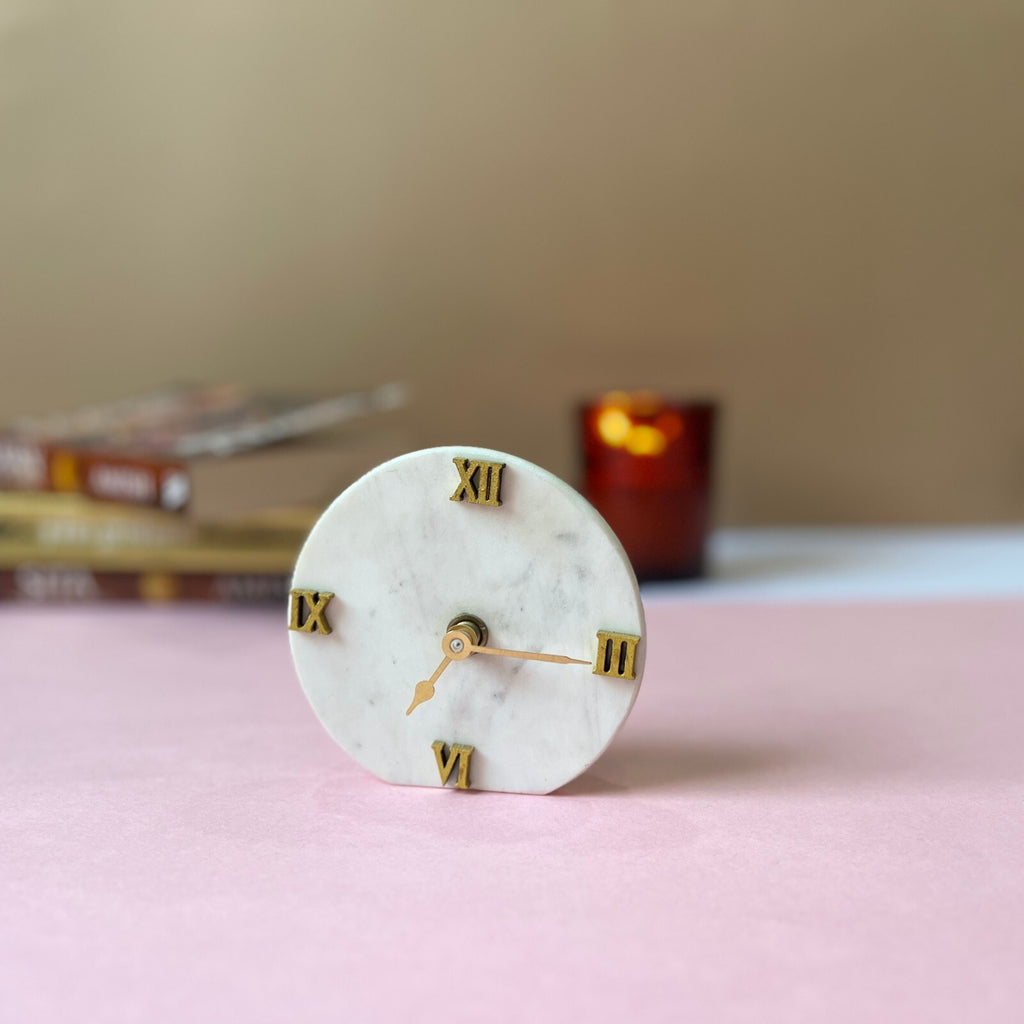 Round Marble Desktop Clock without Stand