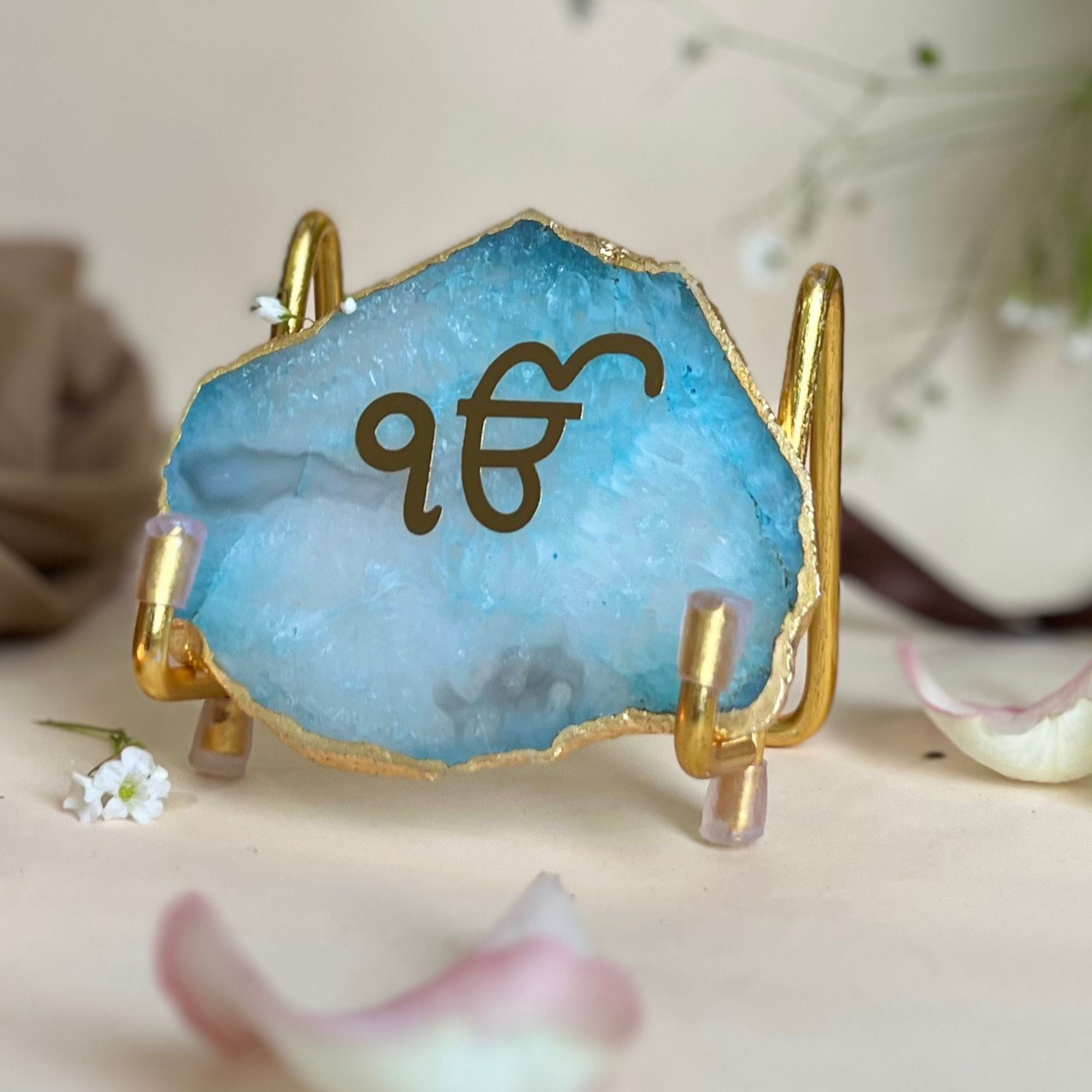 Ik Onkar - Green Agate Metal Stand