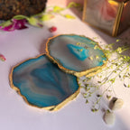 Turquoise  Natural Brazilian Agate Coaster With  Gold Plating