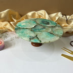 Green Agate Cake Stand with Wooden Base -  10 Inches