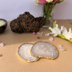 Green  Crystal Agate Coaster With Gold Plating