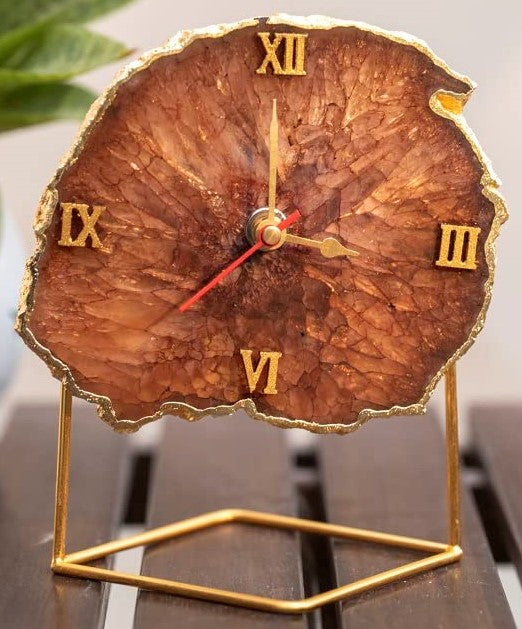 Green Crystal Agate Desktop Clock with Metal Stand