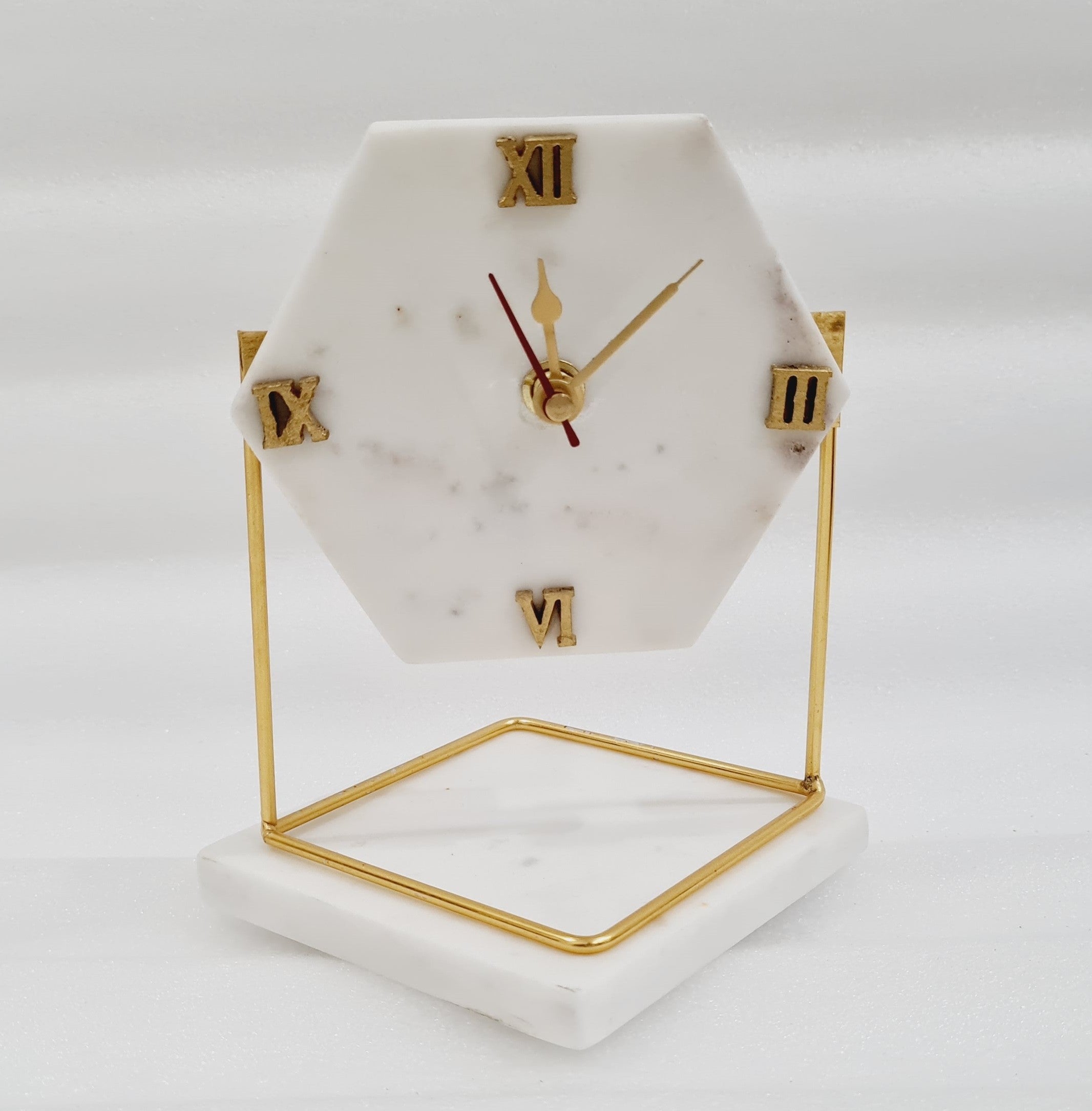 Hexagonal Marble Desktop Clock  With Metal Stand