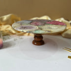 Multicolor Agate Cake Stand with Wooden Base - 10 Inches