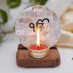 Namokar Mantra  Tea Light Holder Mother of Pearl with Wood