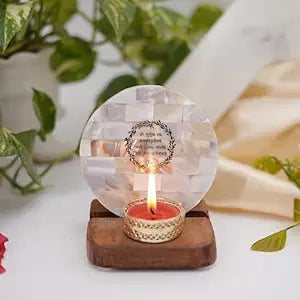 Namokar Mantra  Tea Light Holder Mother of Pearl with Wood