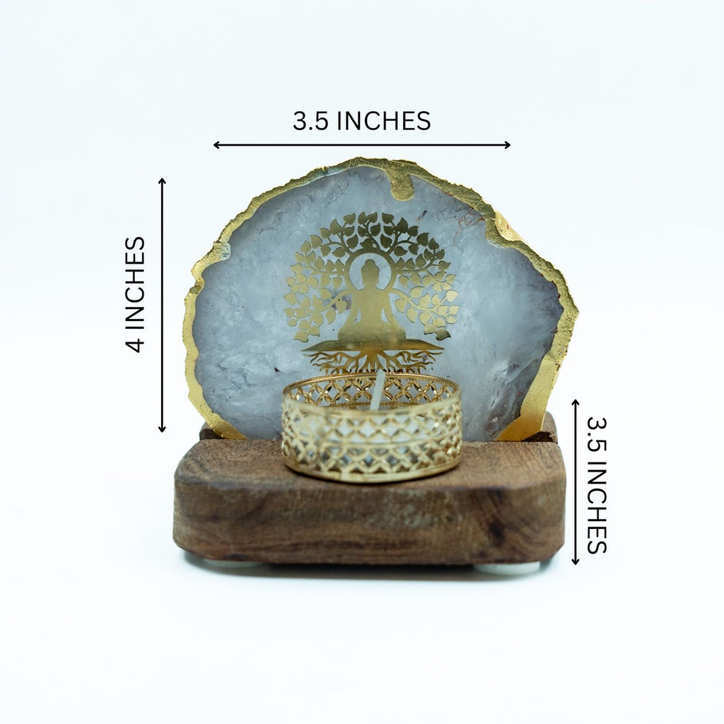 Budha Tree White Agate Tealight Wooden