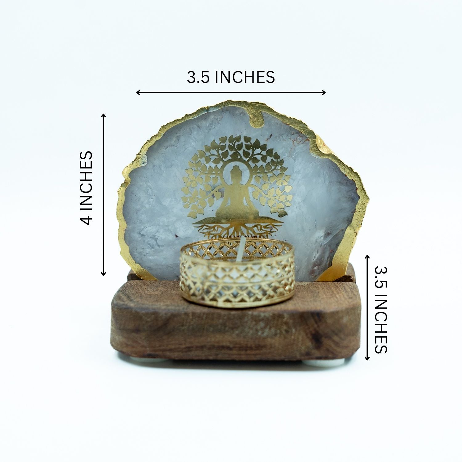 Budha Tree White Agate Tealight Wooden