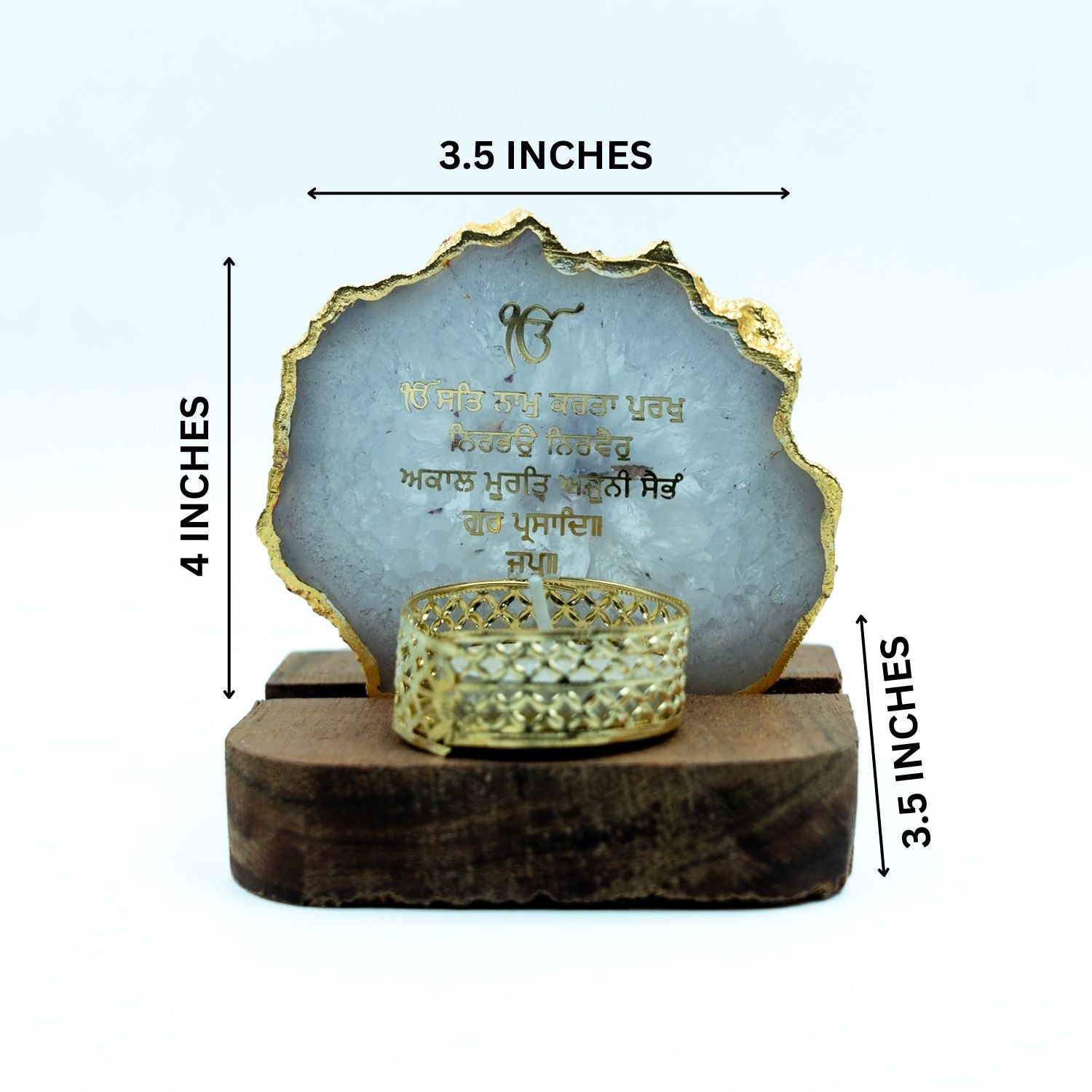 Ik Onkar Mantra White Agate Tealight Wooden