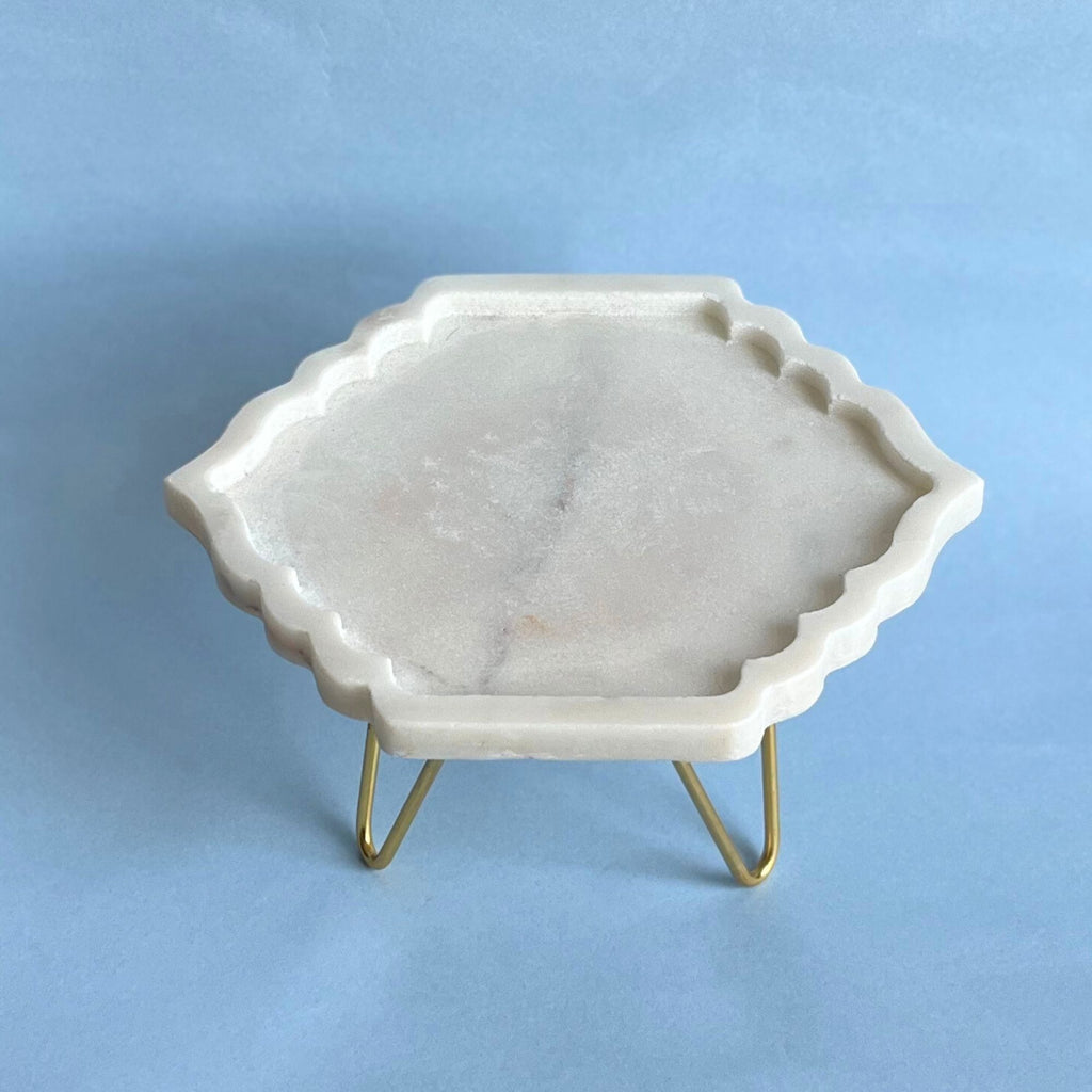 Hexagonal leaf shape Natural Marble Pastry Stand