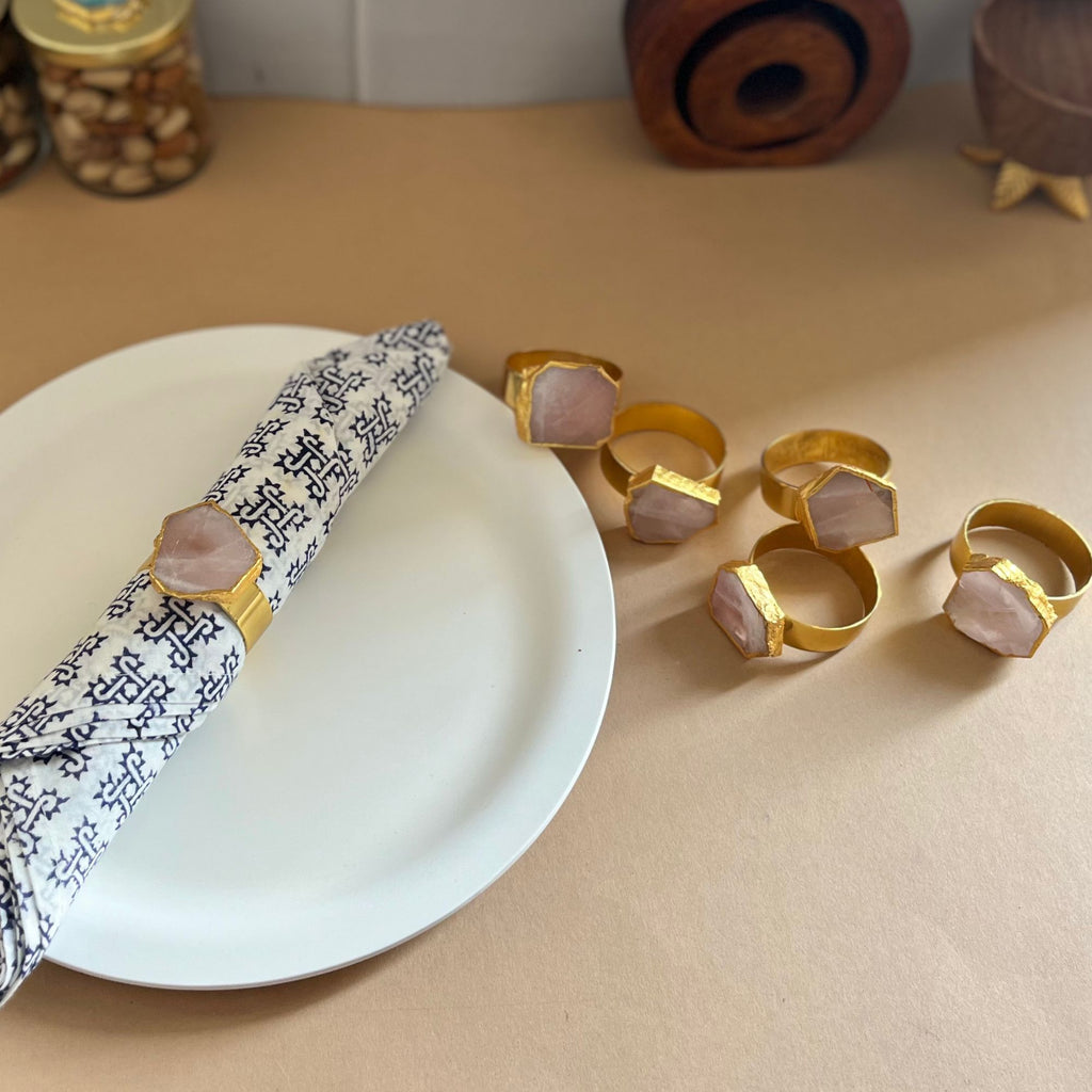 Natural Rose Quartz Napkin Rings <br/> ( Set of 6) By Homearte