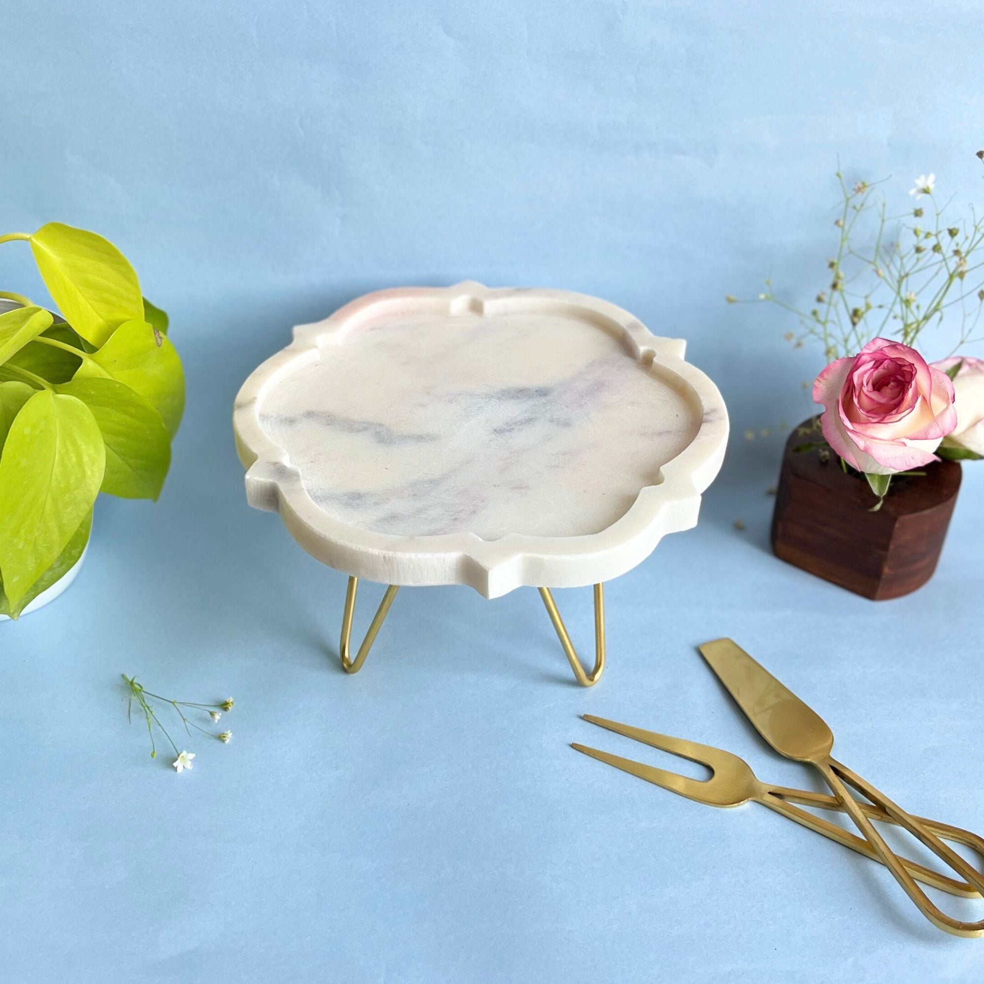 Floral shape Natural Marble Pastry Stand