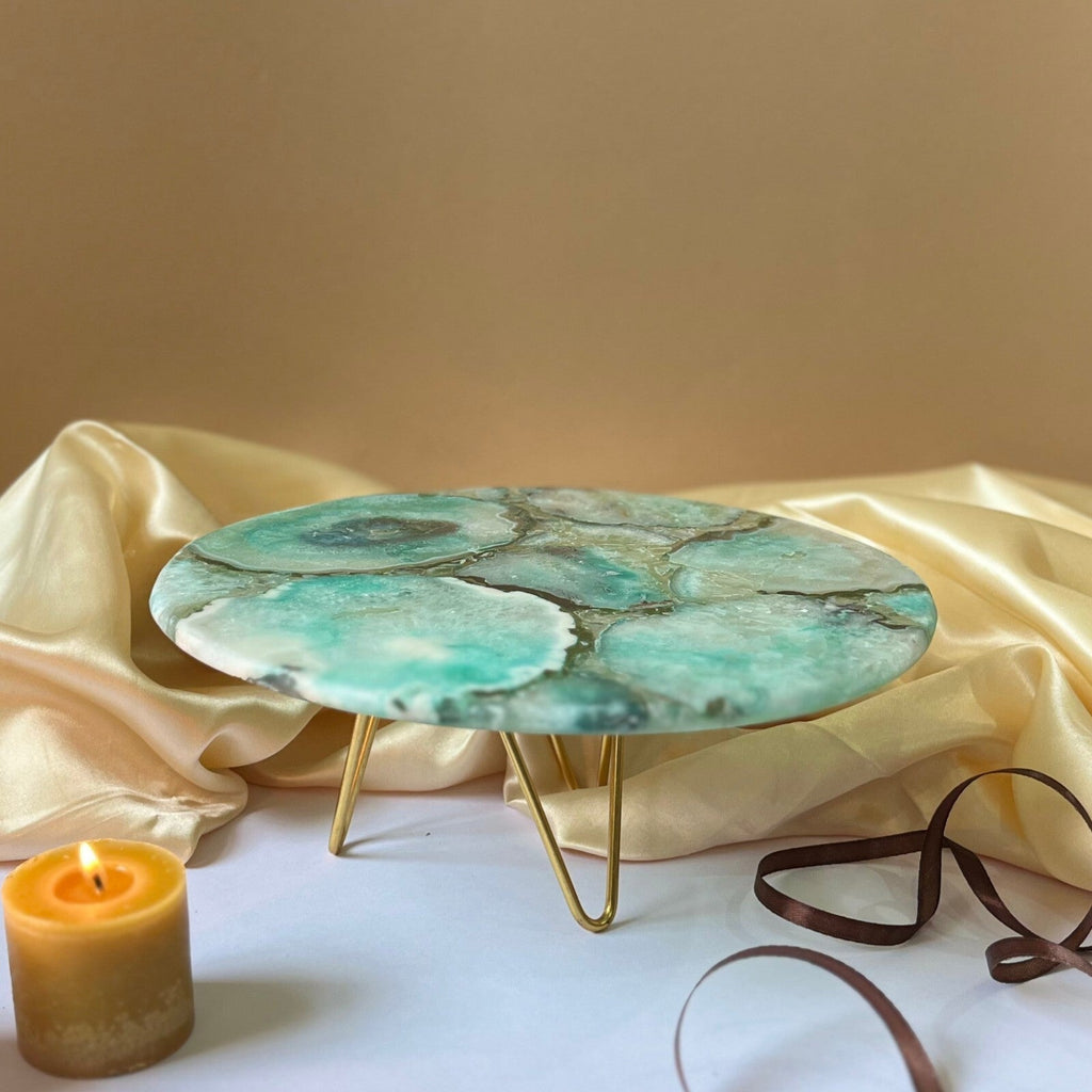 Multicolor Agate Cake Stand with Metal Base  - 10 Inches
