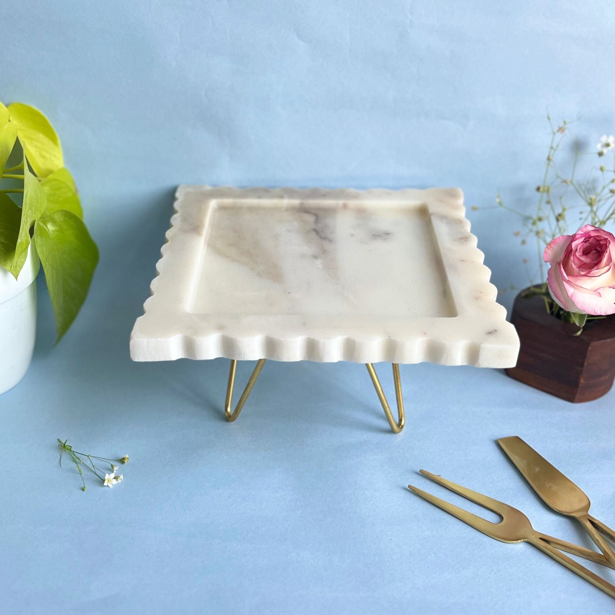 Square shape Natural Marble Pastry Stand