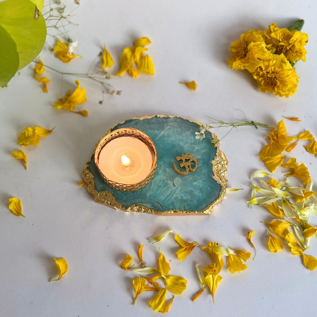 Om Agate Tea Light Candle Holder, Diwali Decor