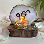 Ik Onkar Tea Light Holder Agate with Wood Stand