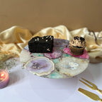 Multicolor Agate Cake Stand with Wooden Base - 10 Inches