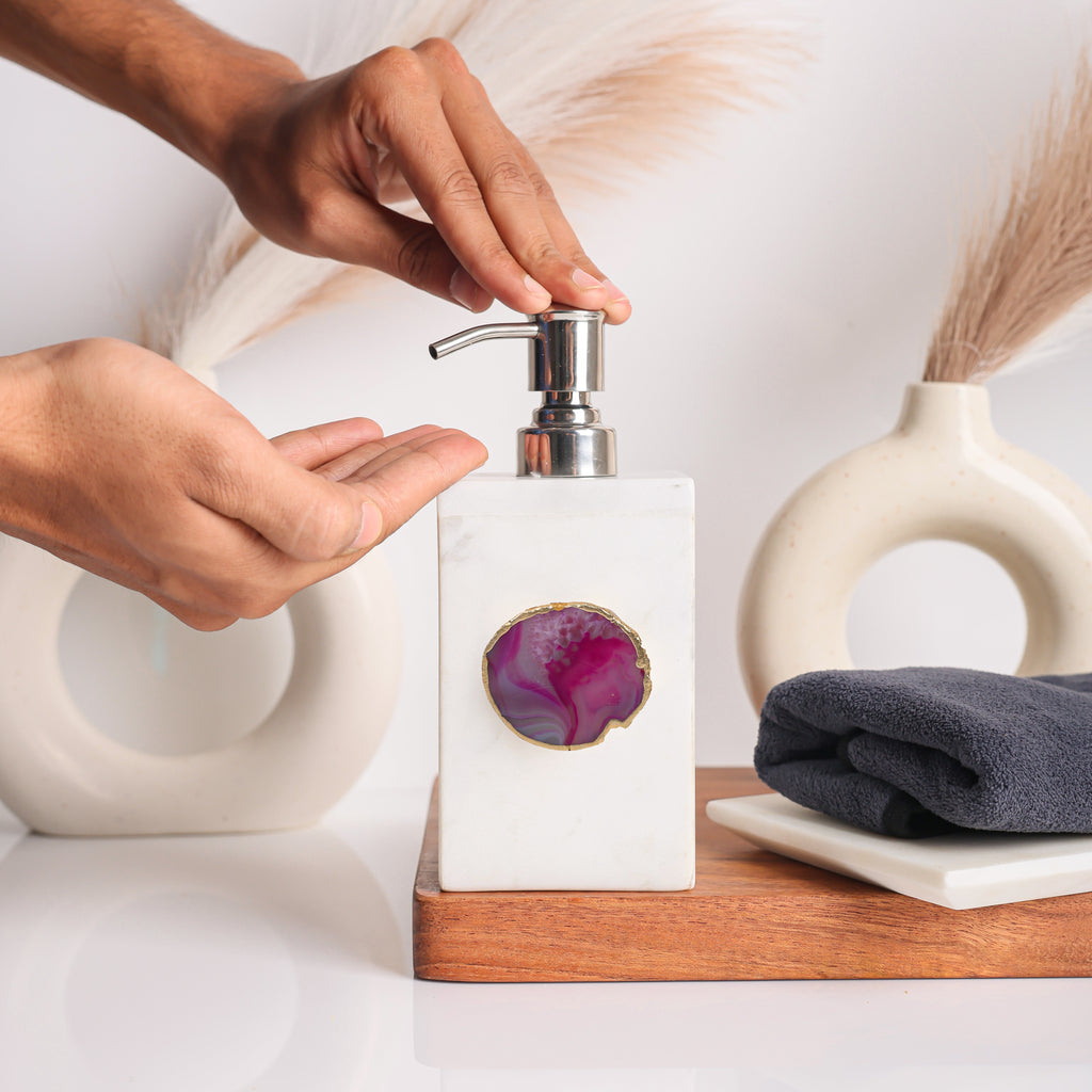 White Marble with Pink Agate Soap Dispenser