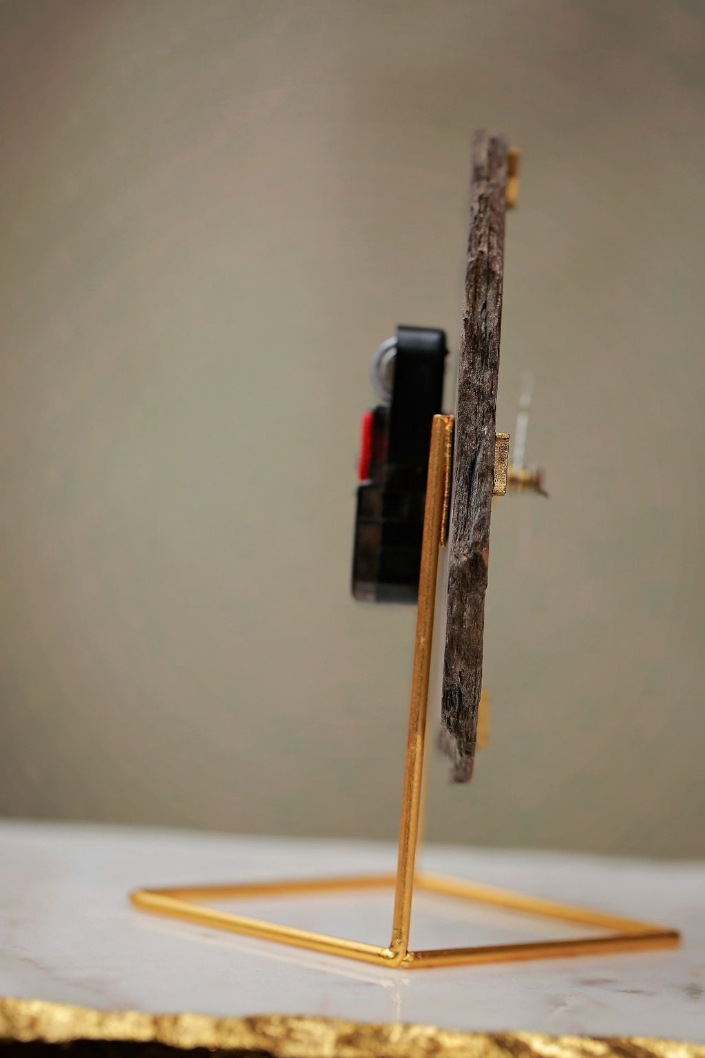 Natural Brown Peacock Slate Desktop Clock