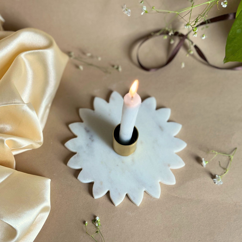 Marble Candle Holder With Sunflower Shape